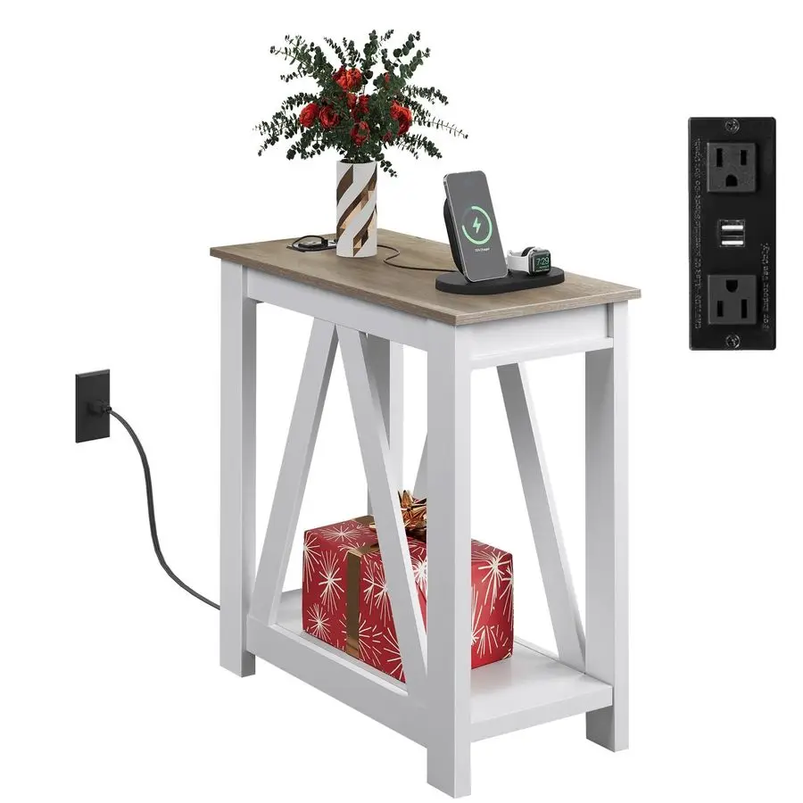Farmhouse End Table, Narrow Side Table with Charging Station, Slim End Table, Side Table for Bedroom, Living Room, Small Spaces
Farmhouse End Table, Narrow Side Table with Charging Station, Slim End Table, Side Table for Bedroom, Living Room, Small Spaces