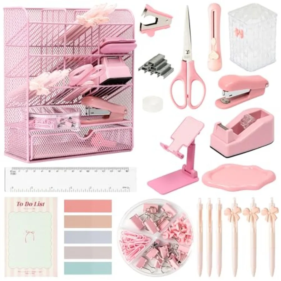 Pink Desk Organizer Accessories - 21pcs Aesthetic Office School Storage Supplies with Mesh Desk Organizer, Bow Pen Holder, Tape
Pink Desk Organizer Accessories - 21pcs Aesthetic Office School Storage Supplies with Mesh Desk Organizer, Bow Pen Holder, Tape