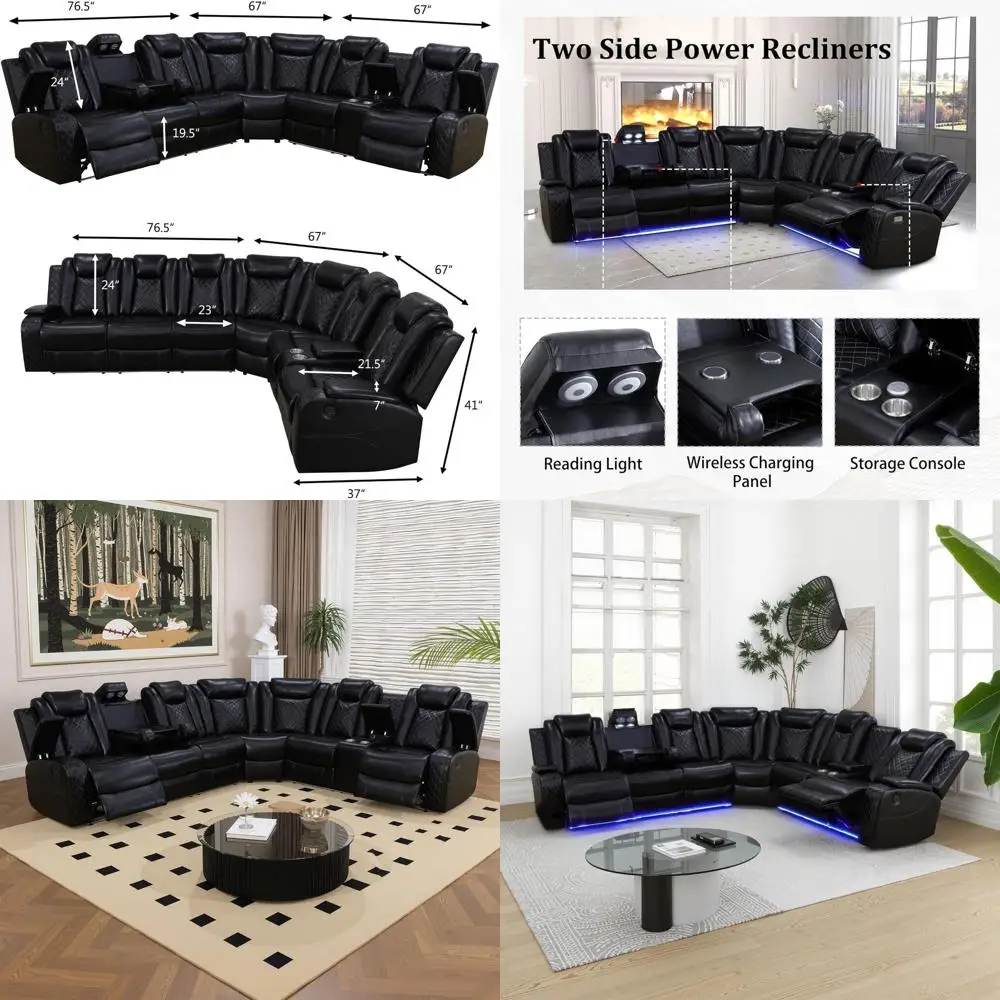 LED-Illuminated Leather Recliner Sofa with Cup Holders for Living Room or Home Theater (All Black)
LED-Illuminated Leather Recliner Sofa with Cup Holders for Living Room or Home Theater (All Black)