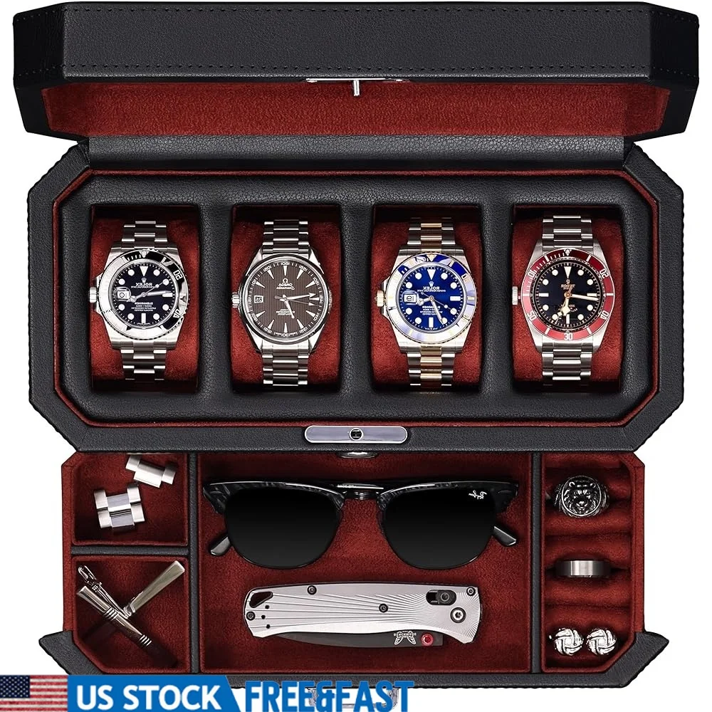 4 Slot Leather Watch Box with Drawer Luxury Organizer Real Glass Top Jewelry Storage Holder Watches Rings Cufflinks Sunglasses
4 Slot Leather Watch Box with Drawer Luxury Organizer Real Glass Top Jewelry Storage Holder Watches Rings Cufflinks Sunglasses