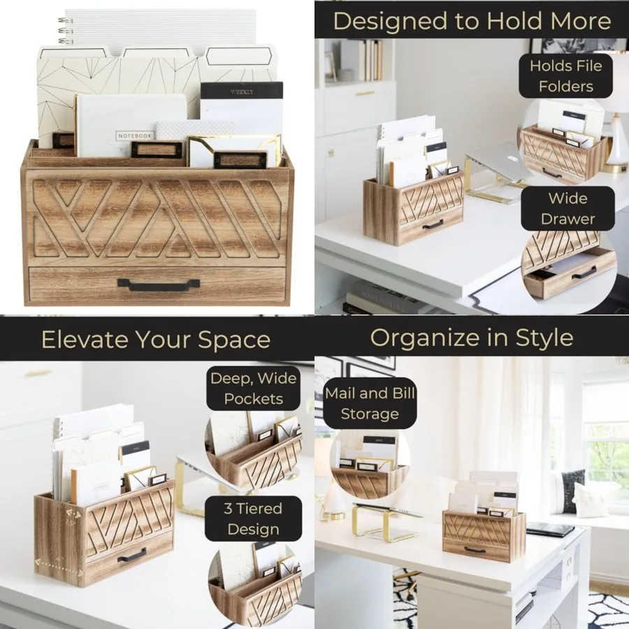Desktop Mail Organizer with Drawer Three-Tier Mail Sorter with Black Label Holders Countertop Mail Holder and Document Storage
Desktop Mail Organizer with Drawer Three-Tier Mail Sorter with Black Label Holders Countertop Mail Holder and Document Storage