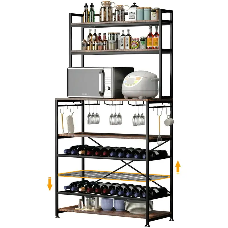 Rack Stand with 6 Hooks, Coffee Station Organizer with Adjustable Wine Rack for Utility Storage Shelf
Rack Stand with 6 Hooks, Coffee Station Organizer with Adjustable Wine Rack for Utility Storage Shelf