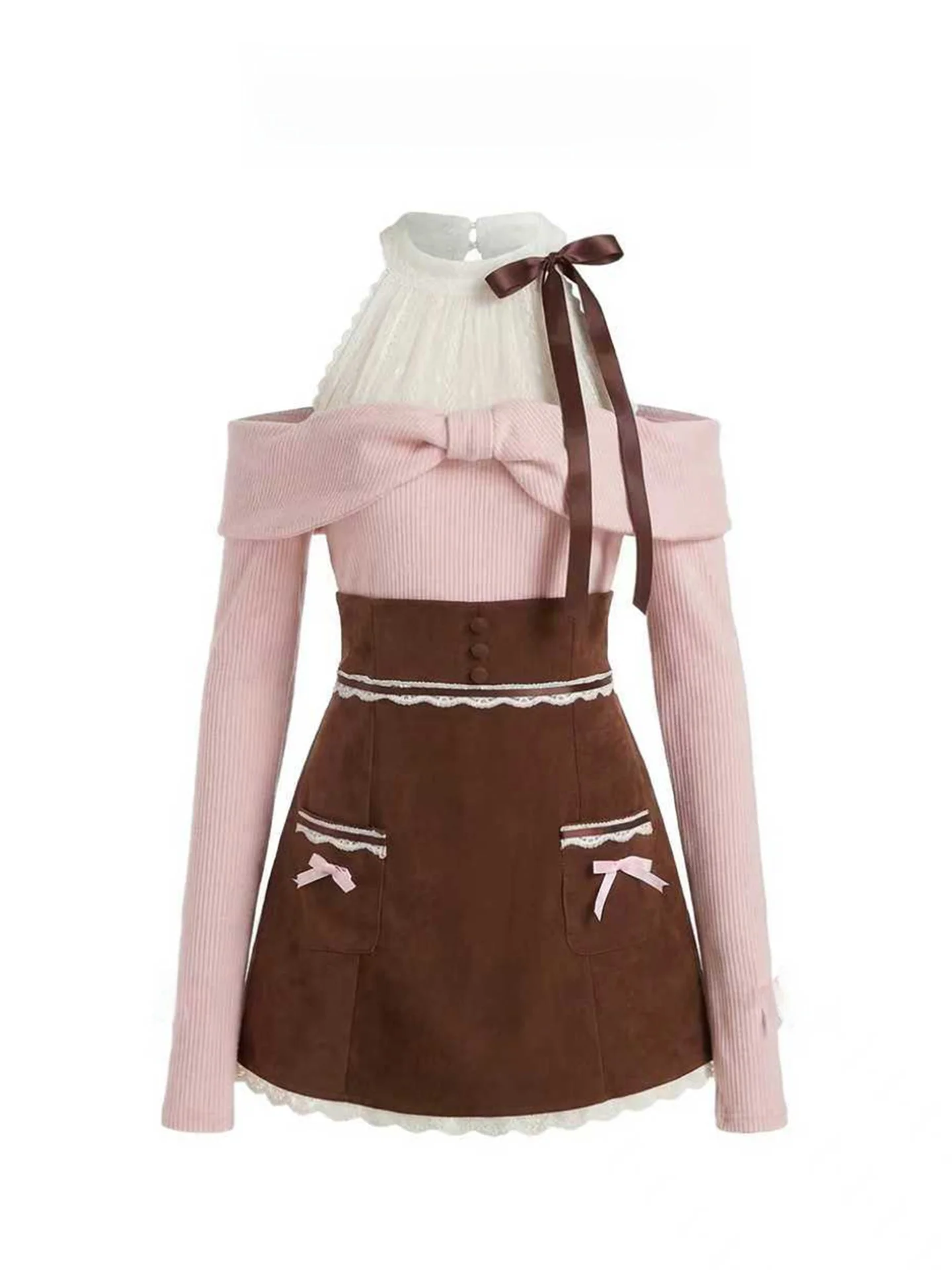 Sweet Girl Style Knitted Lace Top And Skirt Set Spring Season Casual Wear High Waist Bicolor Design round Neck Knot
Sweet Girl Style Knitted Lace Top And Skirt Set Spring Season Casual Wear High Waist Bicolor Design round Neck Knot