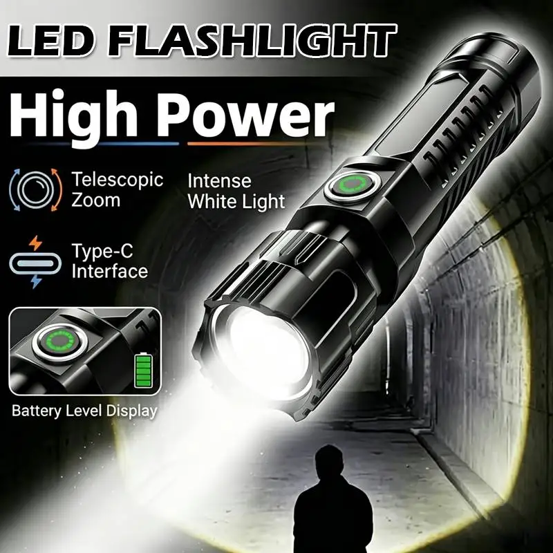 Super Bright Flashlights Tactical LED Torch with Display Light USB Charging Outdoors Camping Fishing Emergency Zoom Lantern
Super Bright Flashlights Tactical LED Torch with Display Light USB Charging Outdoors Camping Fishing Emergency Zoom Lantern