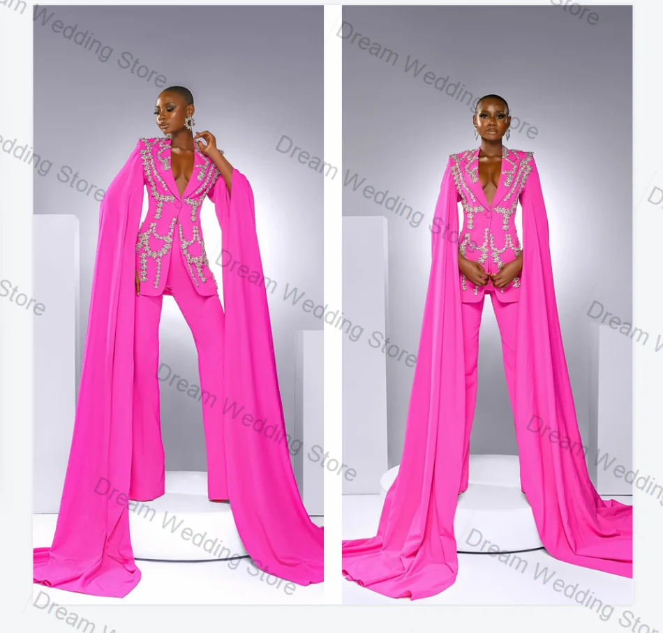 Pink Women Suit Set 2 Pcs Blazer+Pants Trousers Extend Long Sleeves Crystals Formal Office Lady Jacket Customized Wedding Coat 
Pink Women Suit Set 2 Pcs Blazer+Pants Trousers Extend Long Sleeves Crystals Formal Office Lady Jacket Customized Wedding Coat