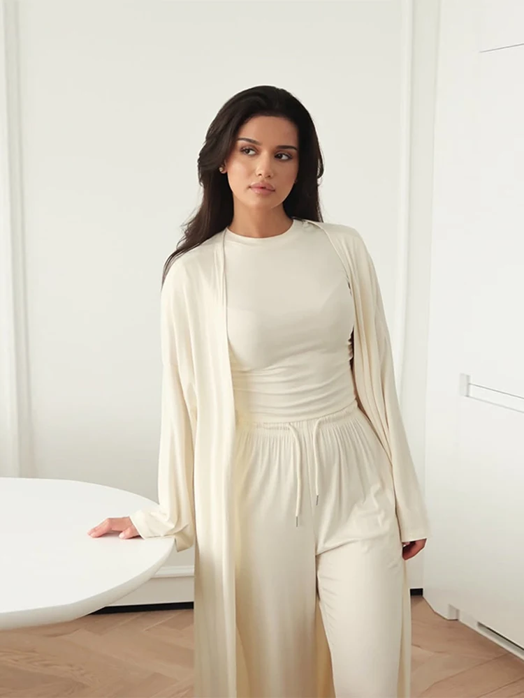 Elegant Women's 3 Piece Set Short Sleeve O Neck Top Matching Drawstring Wide Leg Pants & Long Cardigan Loose Fit Casual Outfit
Elegant Women's 3 Piece Set Short Sleeve O Neck Top Matching Drawstring Wide Leg Pants & Long Cardigan Loose Fit Casual Outfit