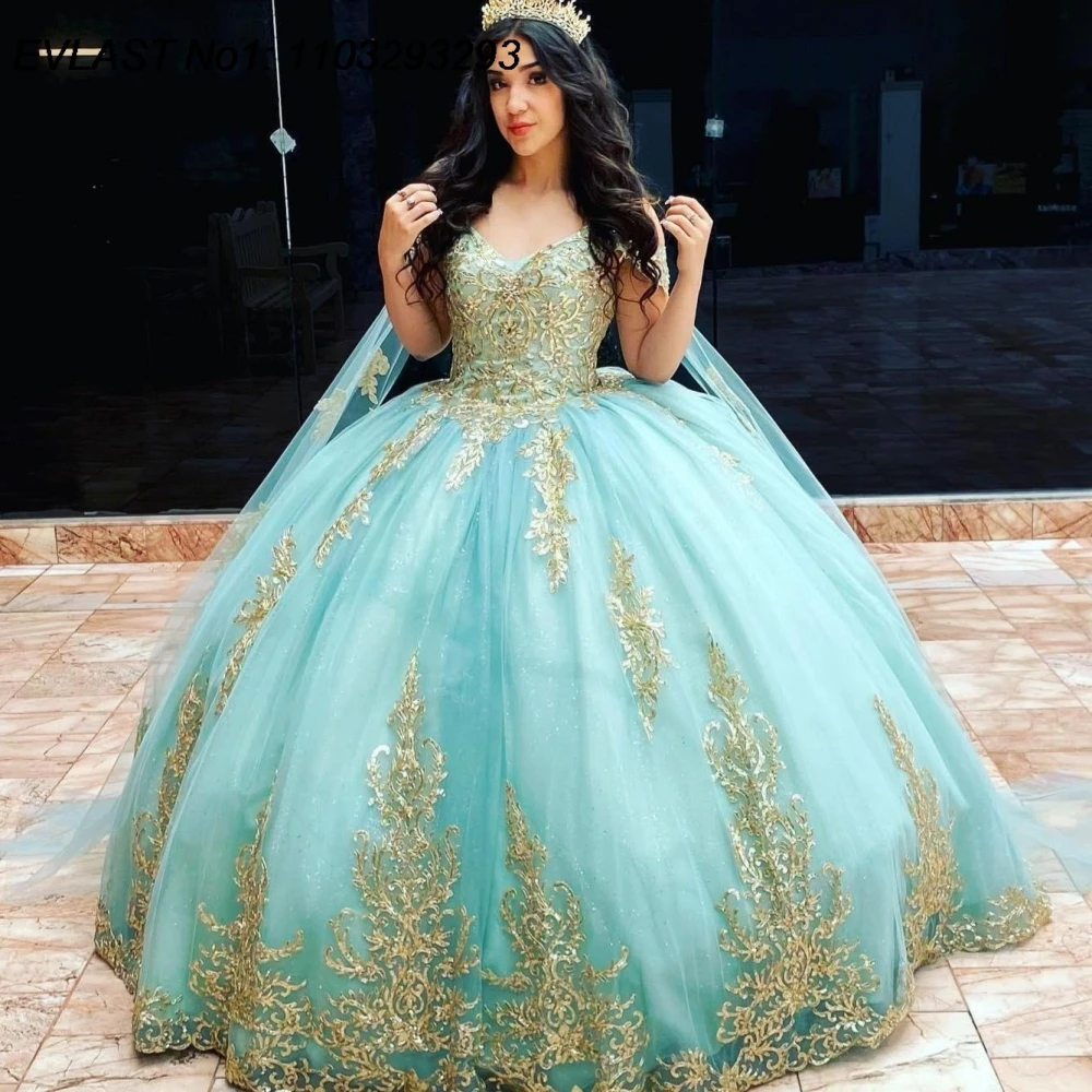 EVLAST индивидуальное блестящее мятное бальное платье Quinceanera платье с золотой кружевной аппликацией и бисером накидка Sweet 16, Vestidos De 15 Anos E1Q968
EVLAST индивидуальное блестящее мятное бальное платье Quinceanera платье с золотой кружевной аппликацией и бисером накидка Sweet 16, Vestidos De 15 Anos E1Q968