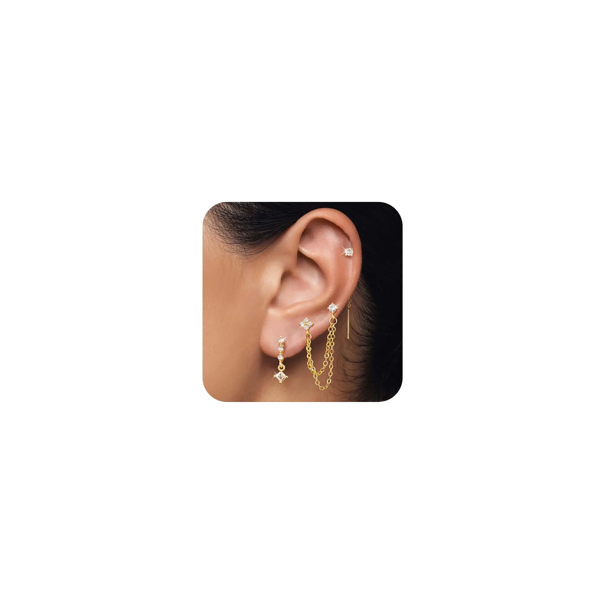 Dainty Chain Dangle Earrings For Women Hypoallergenic CZ Stud Earring Stacks Set Jewelry
Dainty Chain Dangle Earrings For Women Hypoallergenic CZ Stud Earring Stacks Set Jewelry