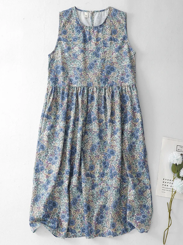 Korean Japanese High End Floral Print Dress Women's plus Size Loose Artistic round Neck Sleeveless One-Piece Long Dress
Korean Japanese High End Floral Print Dress Women's plus Size Loose Artistic round Neck Sleeveless One-Piece Long Dress