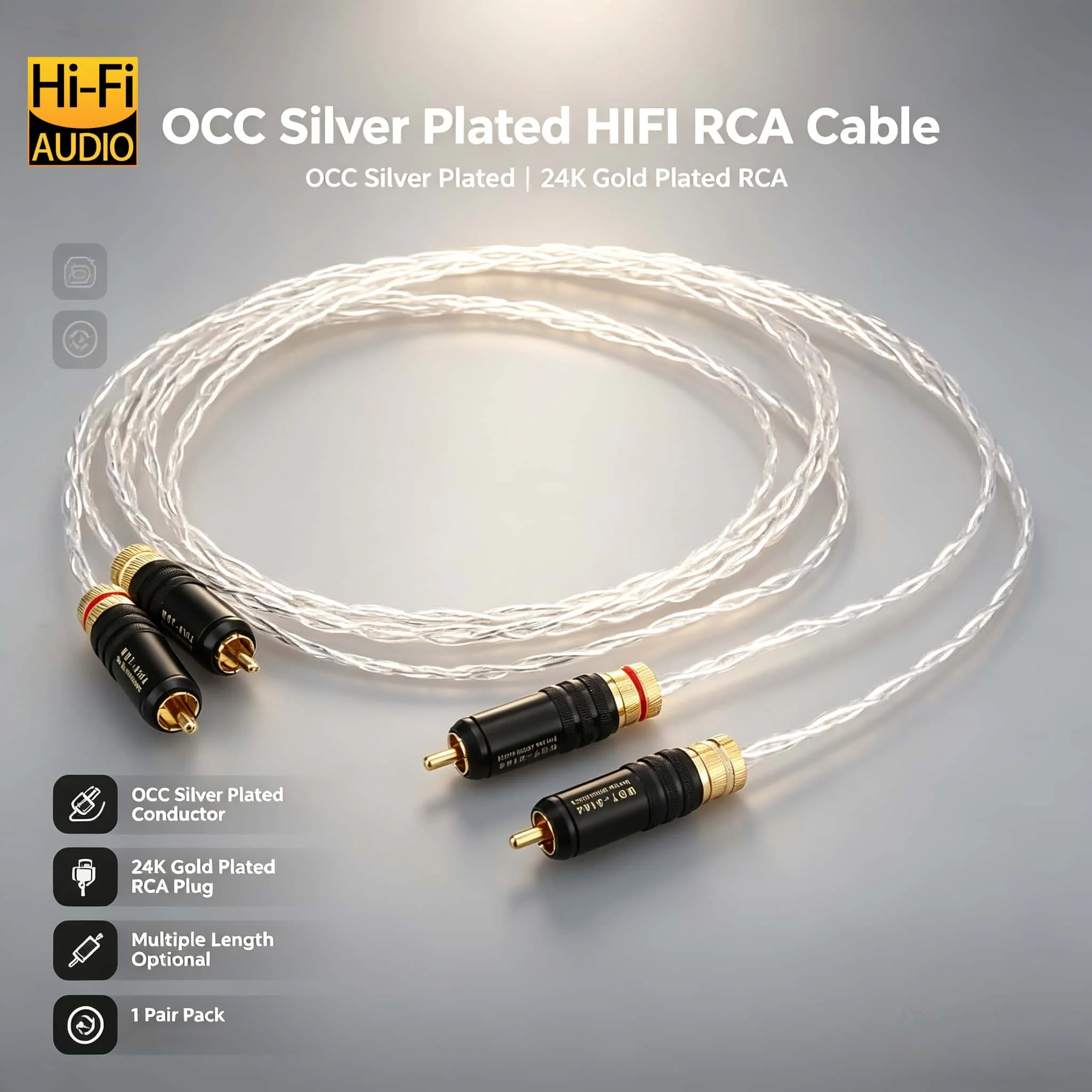 Pair 3Ag OCC Silver Plated RCA Interconnect Cable Stereo Hi-Fi Audio Analogue Lead Phono RCA HIFI For CD/AMP
Pair 3Ag OCC Silver Plated RCA Interconnect Cable Stereo Hi-Fi Audio Analogue Lead Phono RCA HIFI For CD/AMP