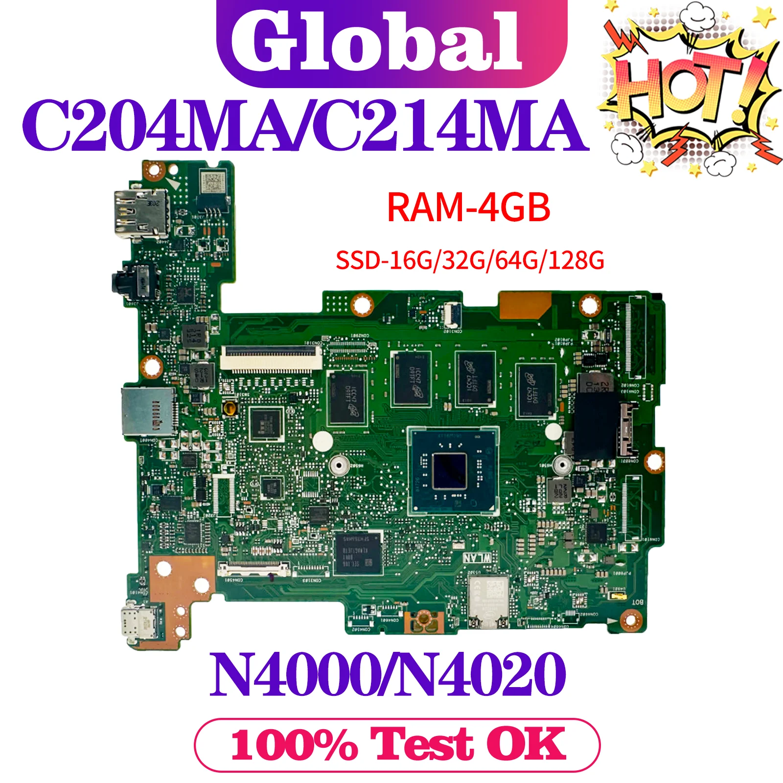 C214MA Mainboard For ASUS C214 C214M C204MA C204M C204 Laptop Motherboard N4000 N4020 RAM-4GB SSD-16G/32G/64G/128G
C214MA Mainboard For ASUS C214 C214M C204MA C204M C204 Laptop Motherboard N4000 N4020 RAM-4GB SSD-16G/32G/64G/128G