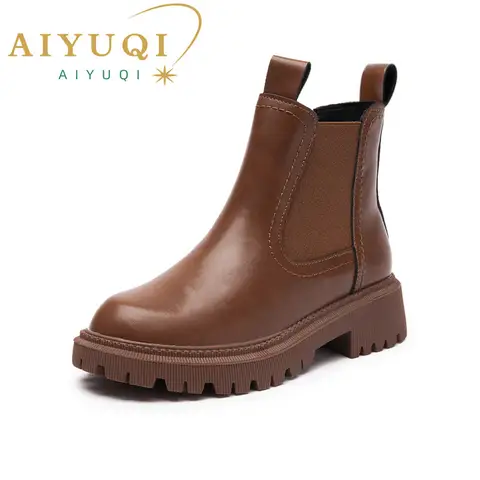 AIYUQI Women's Chelsea Boots Genuine Leather New Autumn Winter Fashion Women's Ankle Boots Retro Winter Boots Ladies  WHSLE MTO