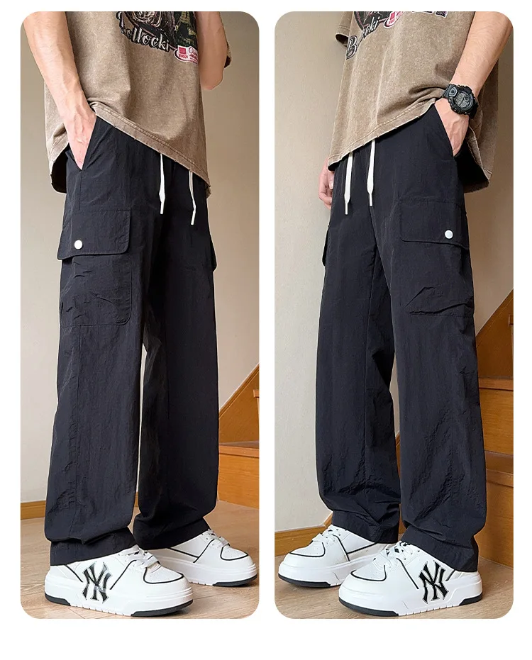 Spring and summer new nylon casual straight leg pants, lightweight material, loose drawstring, elastic waist men's pants
Spring and summer new nylon casual straight leg pants, lightweight material, loose drawstring, elastic waist men's pants