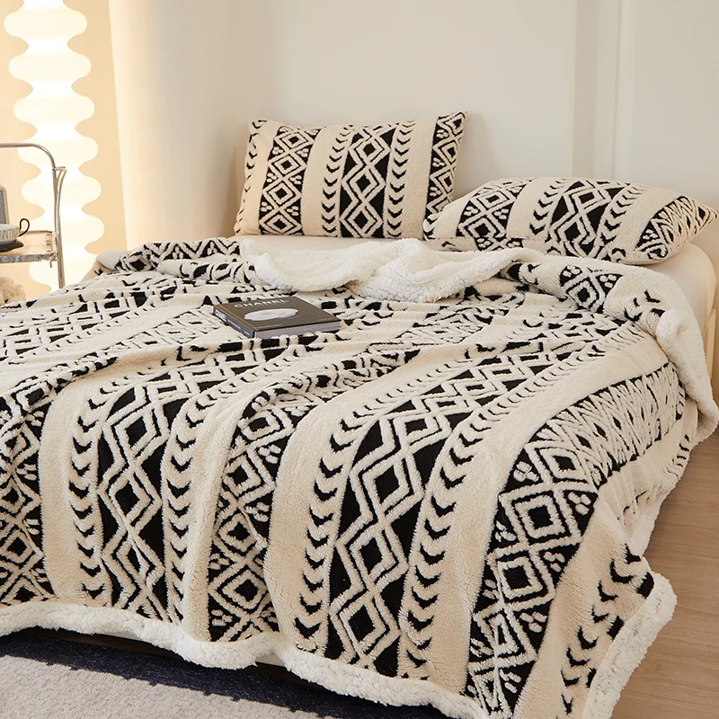 Coral Fleece Blankets for Winter Autumn Warm Soft Jacquard Geometric Thickened Double Side Bohemian Style Sofa Throw Blankets
Coral Fleece Blankets for Winter Autumn Warm Soft Jacquard Geometric Thickened Double Side Bohemian Style Sofa Throw Blankets