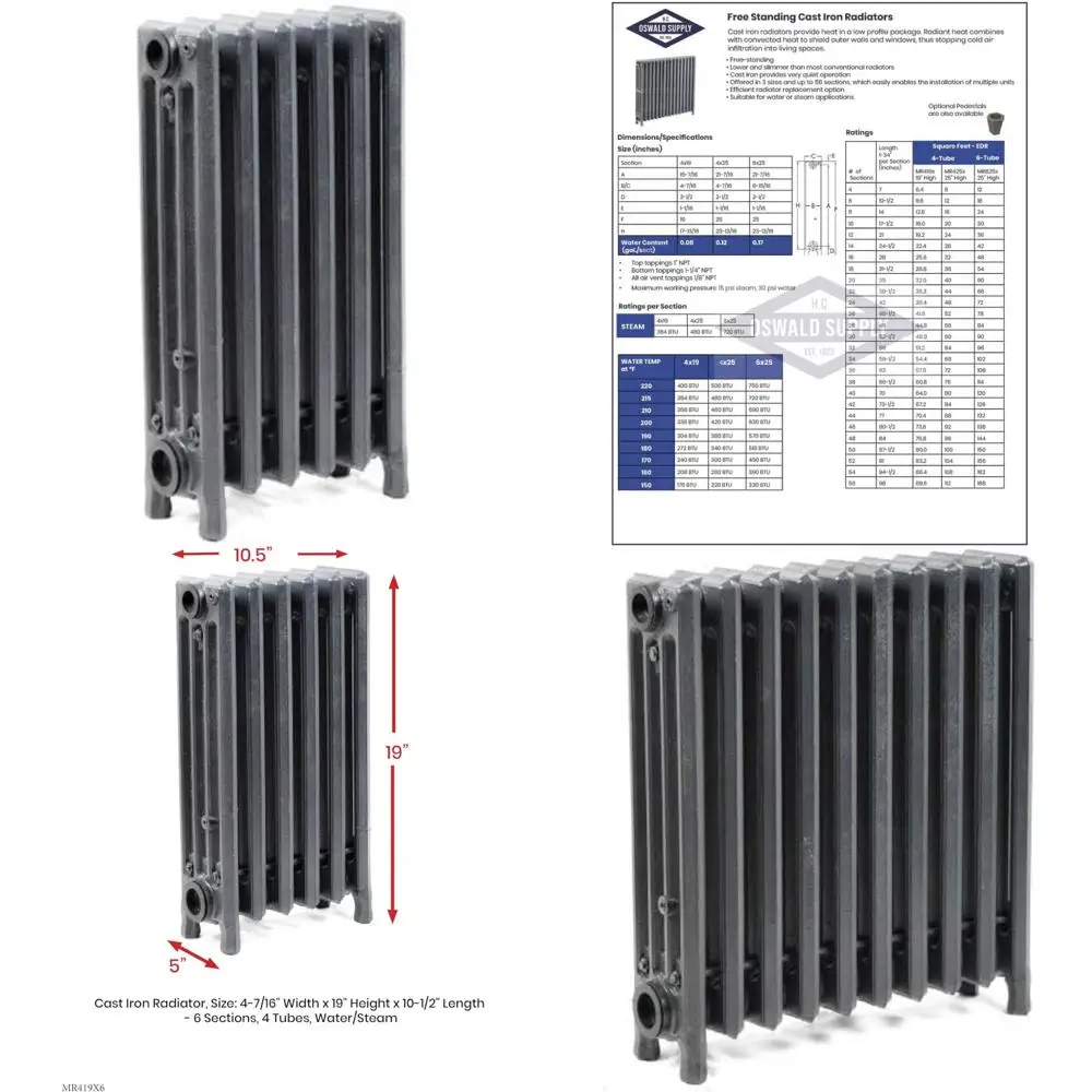 Чугунные радиаторы — 19 высоких, шириной 10,5, 4 трубки, совместимые с паровой и горячей водой, решения для домашнего отопления
Чугунные радиаторы — 19 высоких, шириной 10,5, 4 трубки, совместимые с паровой и горячей водой, решения для домашнего отопления