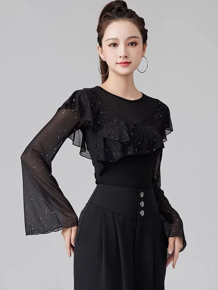 Round Neck Latin Dance Costume Evening T-shirt Jazz Solid Color Wear Pole Tango Clothes Women Mesh Patchwork Dancewear Line Top
Round Neck Latin Dance Costume Evening T-shirt Jazz Solid Color Wear Pole Tango Clothes Women Mesh Patchwork Dancewear Line Top