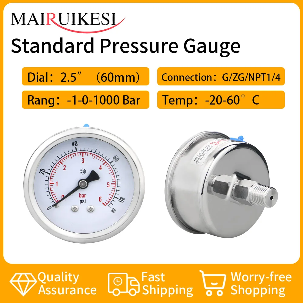 MAIRUIKSI Dry Pressure Gauges 60mm(2.5") back vacuum Gauge -1-0bar 0...600bar oil Water Pressure Hydraulic Gas Manometers
MAIRUIKSI Dry Pressure Gauges 60mm(2.5") back vacuum Gauge -1-0bar 0...600bar oil Water Pressure Hydraulic Gas Manometers
