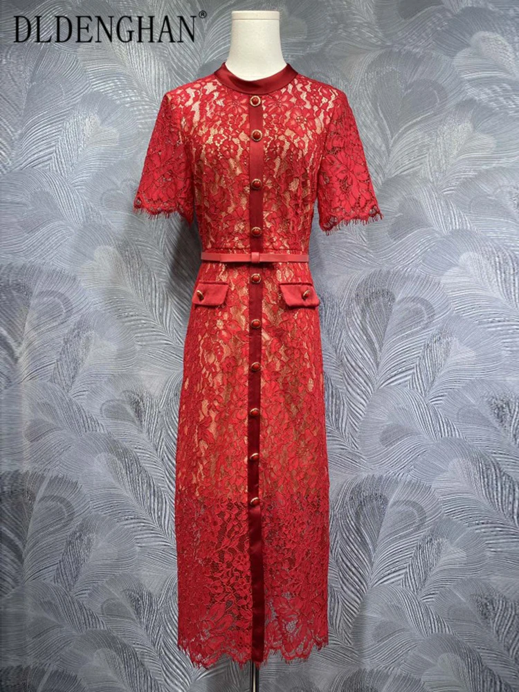 DLDENGHAN Women's O-Neck Short Sleeve Sashes Solid Color Vintage Pencil Lace Dresses Fashion Spring New
DLDENGHAN Women's O-Neck Short Sleeve Sashes Solid Color Vintage Pencil Lace Dresses Fashion Spring New