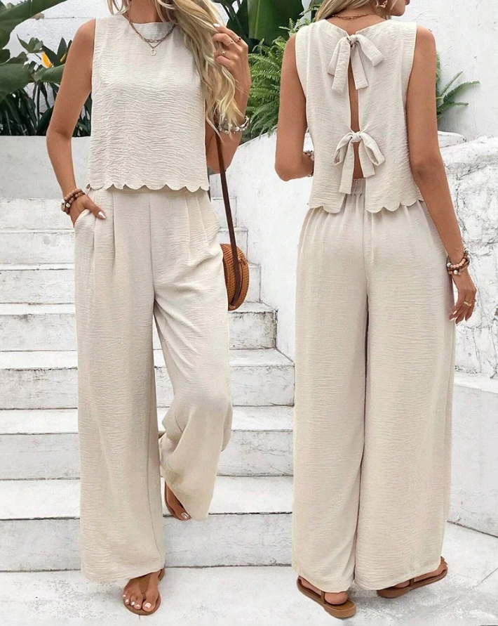Boho - Inspired 2 - Piece Outfit: Back Lace - Up Shell Trim Tank Top & Casual Pocket Pants Set Versatile Sleeveless Top Sets
Boho - Inspired 2 - Piece Outfit: Back Lace - Up Shell Trim Tank Top & Casual Pocket Pants Set Versatile Sleeveless Top Sets