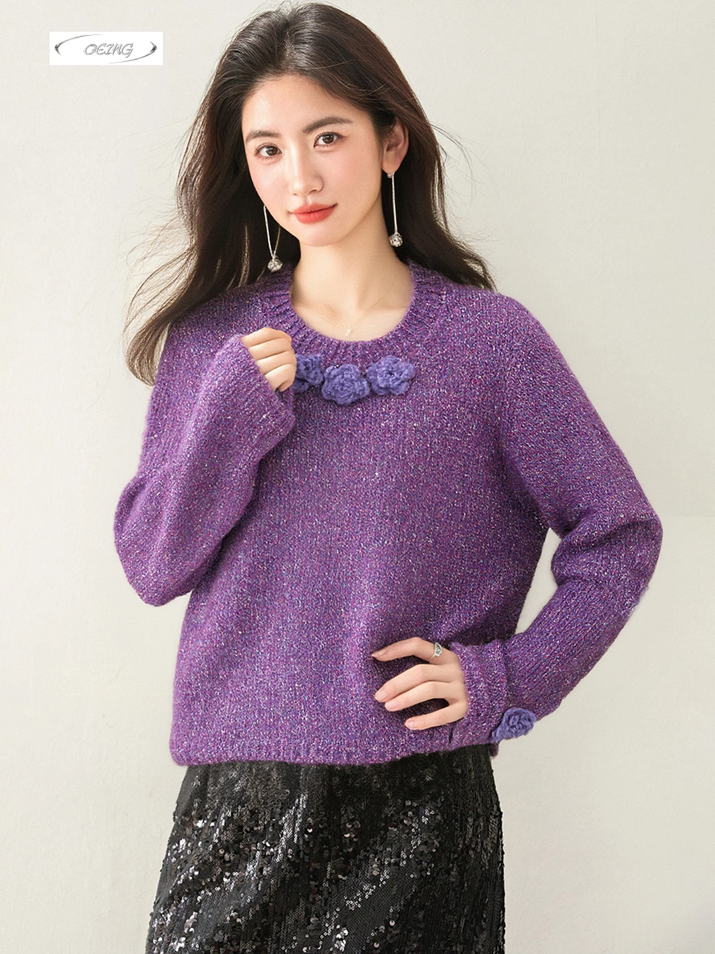 Fashion Flowers Purple Knitted Pullover Sweater Women Autumn Winter Thick Elegant Sweet Korean Loose Long Sleeve Knitwear 9809
Fashion Flowers Purple Knitted Pullover Sweater Women Autumn Winter Thick Elegant Sweet Korean Loose Long Sleeve Knitwear 9809