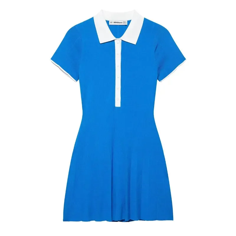 Summer Pleated Mini Dress for Women Elegant Knitted Polo Neck Short Sleeve Casual Fashion Holiday Threaded Women's Clothing
Summer Pleated Mini Dress for Women Elegant Knitted Polo Neck Short Sleeve Casual Fashion Holiday Threaded Women's Clothing