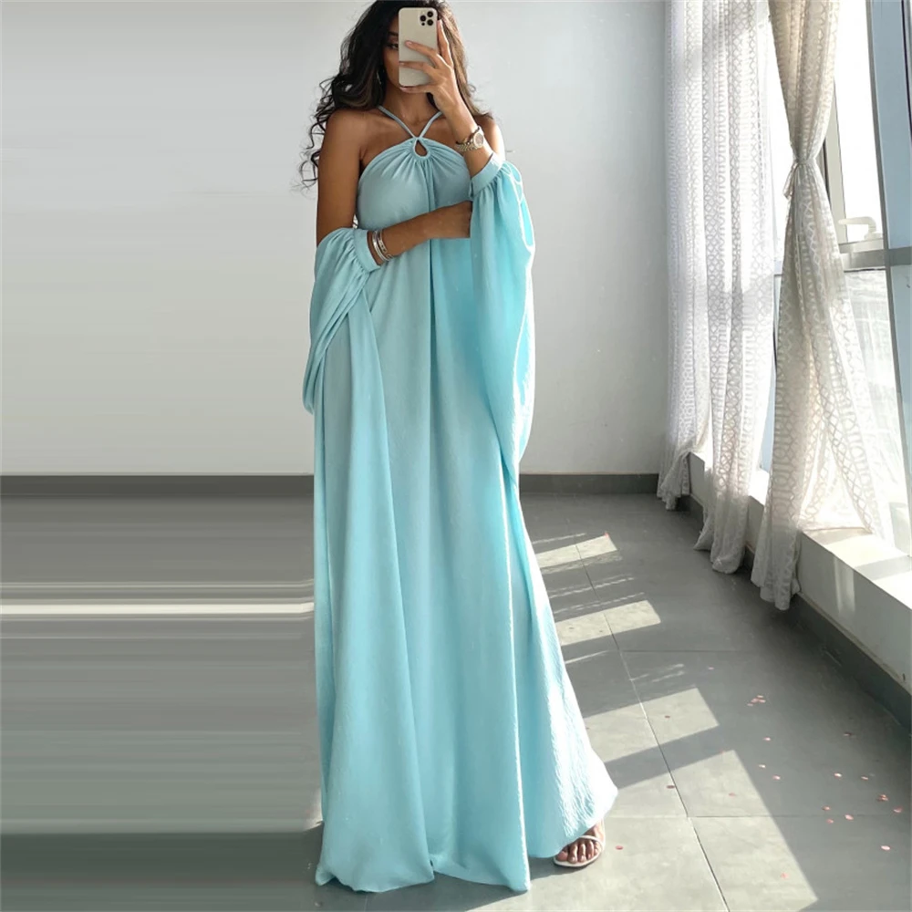 Simple Blue Halter Satin Shawl Formal Occasion Prom Dresses Floor-length Women Evening Party Dress فساتين السهرة
Simple Blue Halter Satin Shawl Formal Occasion Prom Dresses Floor-length Women Evening Party Dress فساتين السهرة