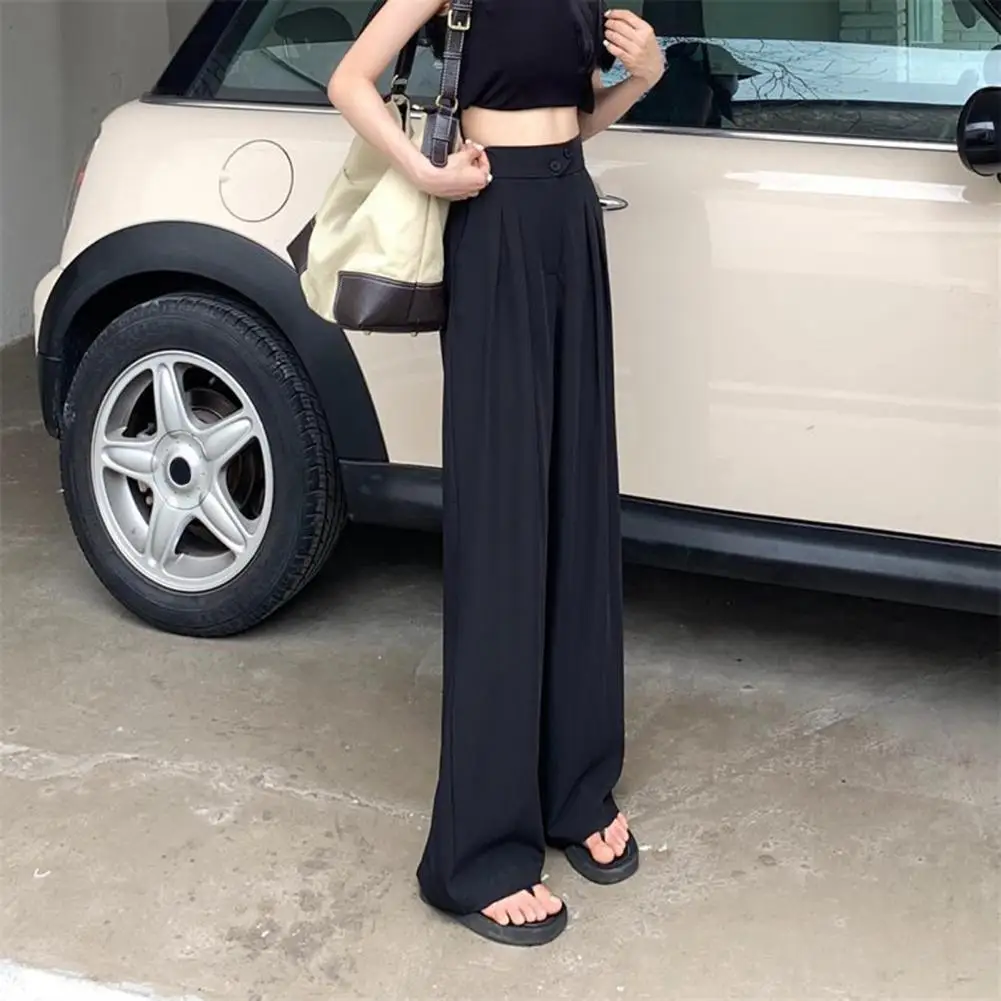 Solid Color Trousers Elegant High Waist Women's Suit Pants with Wide Leg Pockets Stylish Office Lady Trousers for A Professional
Solid Color Trousers Elegant High Waist Women's Suit Pants with Wide Leg Pockets Stylish Office Lady Trousers for A Professional