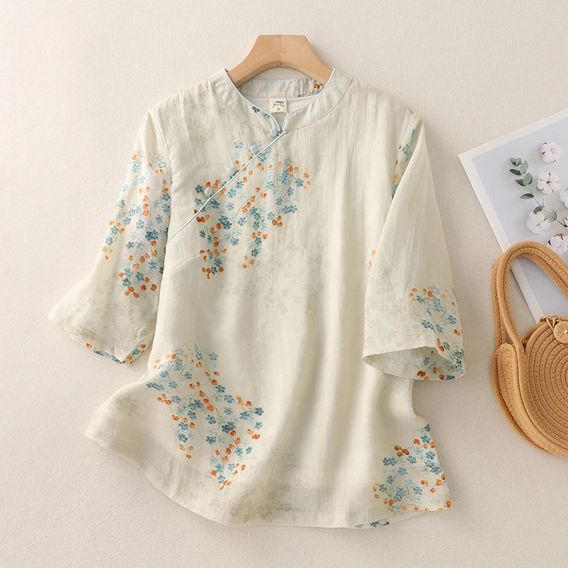 Printed Chinese Style Blouses Summer Vintage Women's Shirts Loose Short Sleeve Cotton Linen Clothing Fashion Women Top
Printed Chinese Style Blouses Summer Vintage Women's Shirts Loose Short Sleeve Cotton Linen Clothing Fashion Women Top