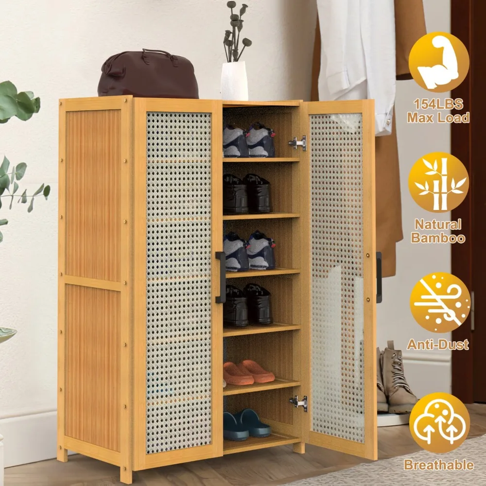 6-Tier Shoe Cabinet with Bamboo Shoe Rack Freestanding Shoes Organizer with 2 Hollow Doors and Handles
6-Tier Shoe Cabinet with Bamboo Shoe Rack Freestanding Shoes Organizer with 2 Hollow Doors and Handles