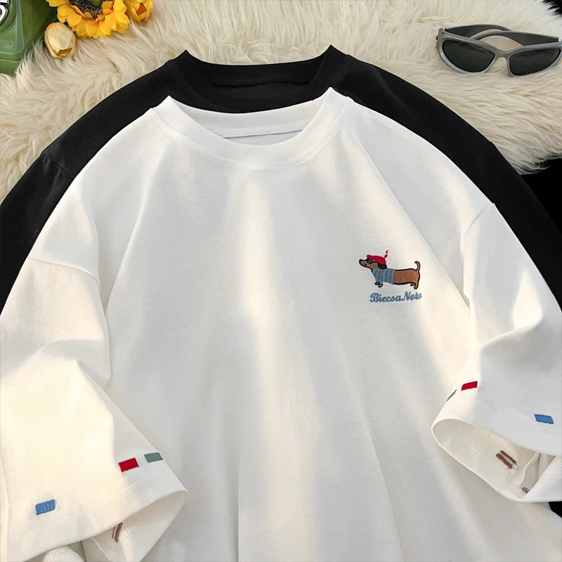 Korean Street Summer Short Sleeve Cute Puppy Graphic T-Shirt Men's Fashion Loose Fit Crewneck T-shirt Delicate Embroidery Top
Korean Street Summer Short Sleeve Cute Puppy Graphic T-Shirt Men's Fashion Loose Fit Crewneck T-shirt Delicate Embroidery Top