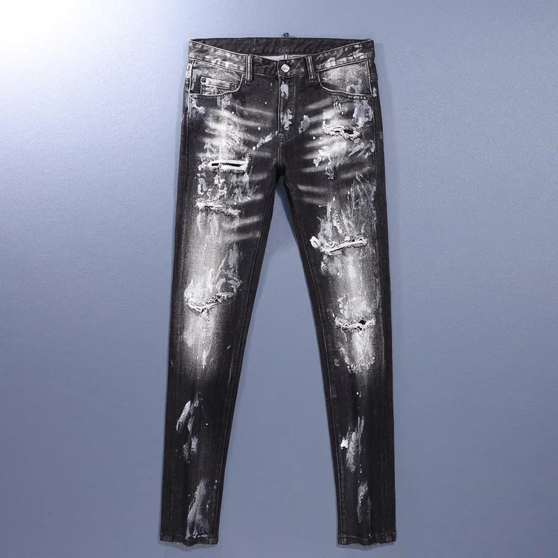 Street Fashion Men Jeans Retro Black Gray Stretch Slim Fit Patched Ripped Jeans Men Brand Designer Hip Hop Painted Denim Pants
Street Fashion Men Jeans Retro Black Gray Stretch Slim Fit Patched Ripped Jeans Men Brand Designer Hip Hop Painted Denim Pants