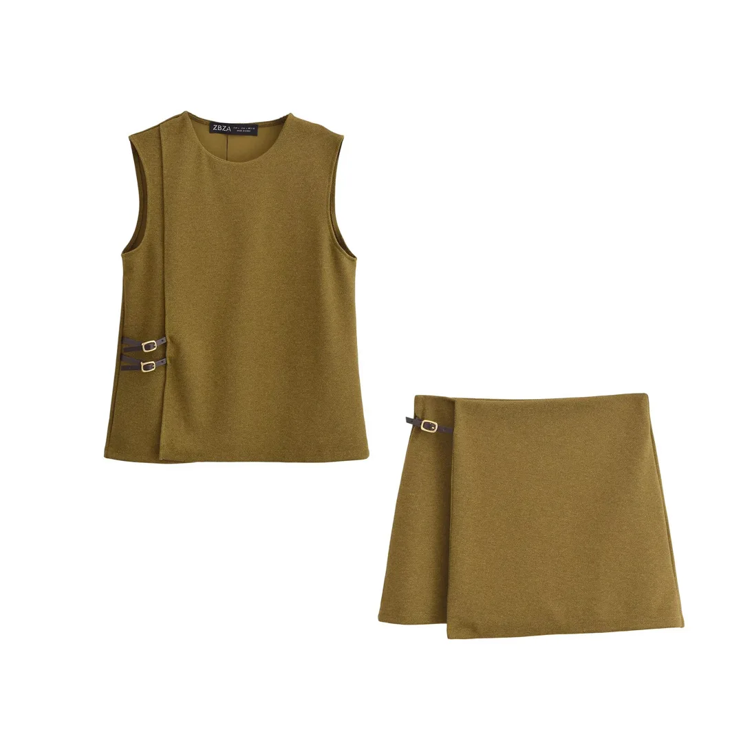 Women Spring Summer Two Piece Skirt Set Buckle Short Tank Top Sleeveless with Women's Mini Skirts Elegant Female Skirt
Women Spring Summer Two Piece Skirt Set Buckle Short Tank Top Sleeveless with Women's Mini Skirts Elegant Female Skirt