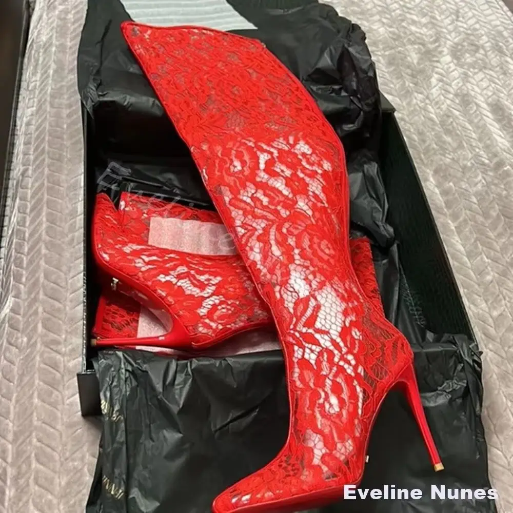 New Summer Style Red Mesh Knee High Boots Women Lace Details Round Toe Wedding Shoes Fashionable Versatile Stiletto Heels Pumps
New Summer Style Red Mesh Knee High Boots Women Lace Details Round Toe Wedding Shoes Fashionable Versatile Stiletto Heels Pumps