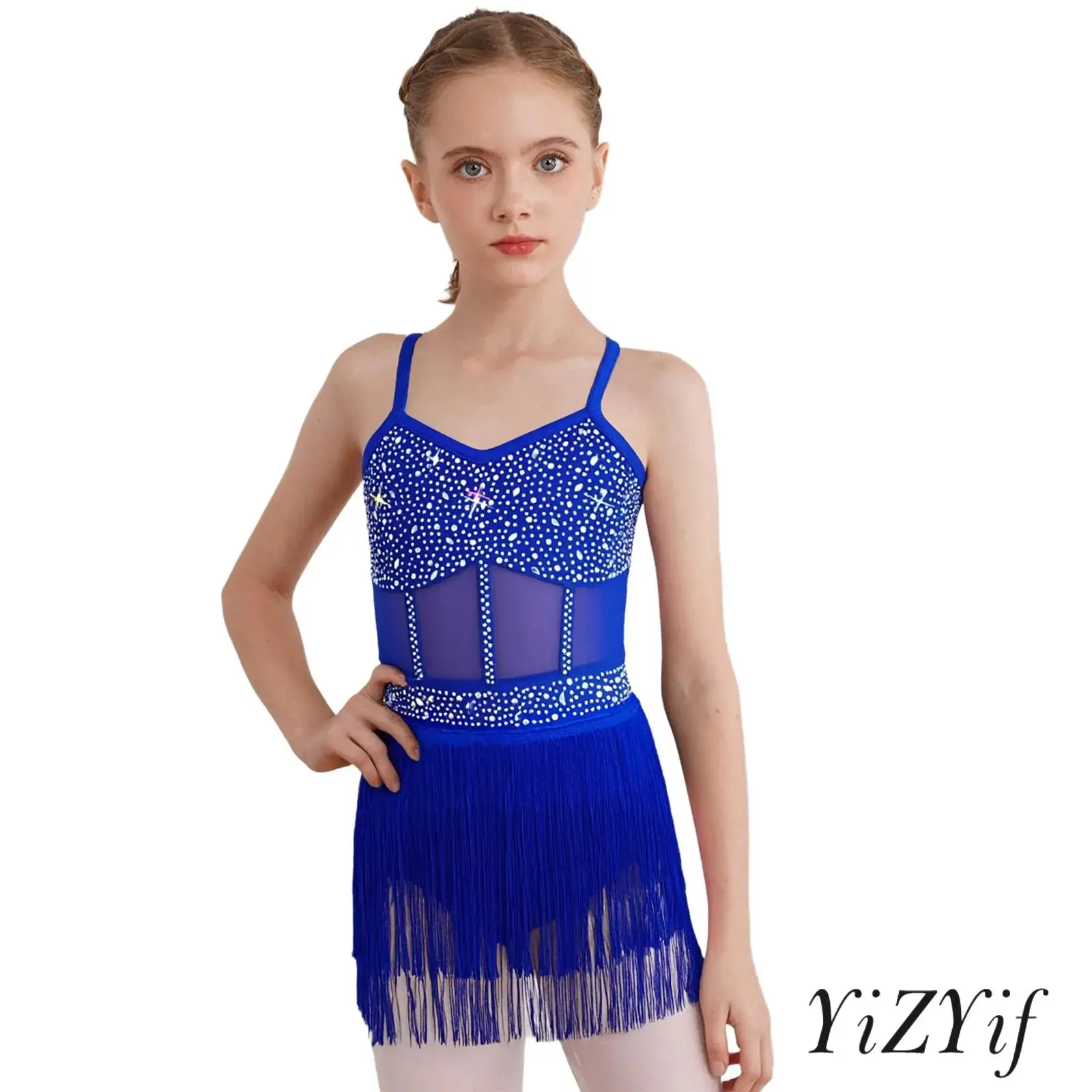 Girls Rhinestone Latin Tango Dance Leotard Dress Sheer Mesh Patchwork Tiered Tassel Fringe One Piece Bodysuit Dress Dancewear
Girls Rhinestone Latin Tango Dance Leotard Dress Sheer Mesh Patchwork Tiered Tassel Fringe One Piece Bodysuit Dress Dancewear