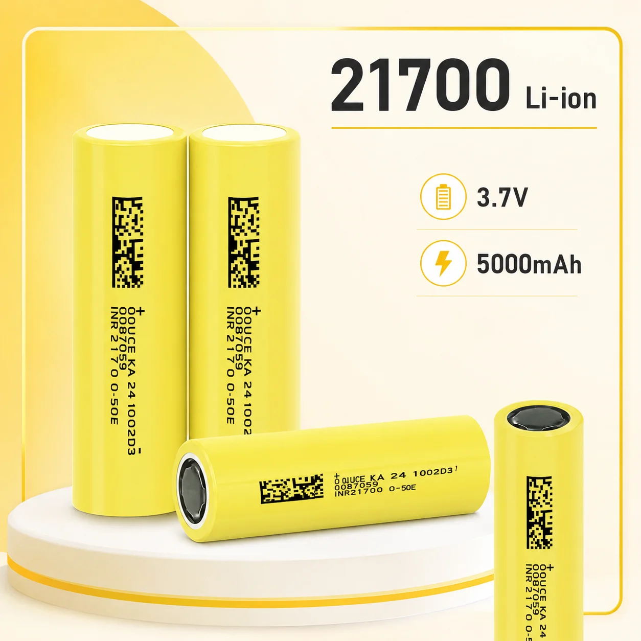 21700 Li-ion Battery 3.7V 5000mAh Rechargeable 3C Flat Top Cell for LED Flashlight Work Light Outdoor Torch Use
21700 Li-ion Battery 3.7V 5000mAh Rechargeable 3C Flat Top Cell for LED Flashlight Work Light Outdoor Torch Use