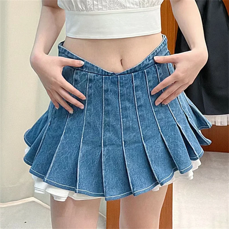 Skirts for women2024 Summer New Korean Fashion Spliced Women's Half Skirt Retro pure cotton mini skirt Pleated skirt denim skirt
Skirts for women2024 Summer New Korean Fashion Spliced Women's Half Skirt Retro pure cotton mini skirt Pleated skirt denim skirt