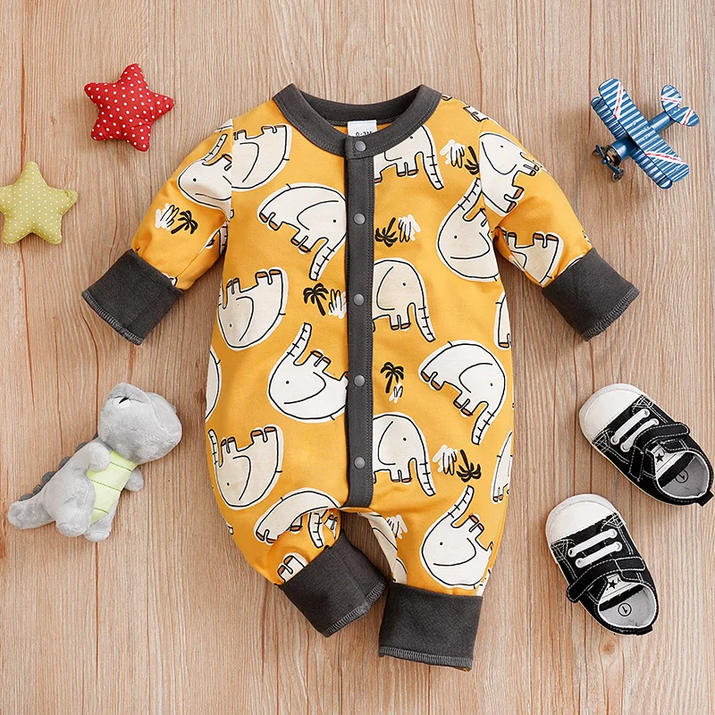 Spring and Autumn New Long Sleeve Design Cute cartoon white elephant pattern print Casual Soft Trendy Round Neck Baby jumpsuit
Spring and Autumn New Long Sleeve Design Cute cartoon white elephant pattern print Casual Soft Trendy Round Neck Baby jumpsuit