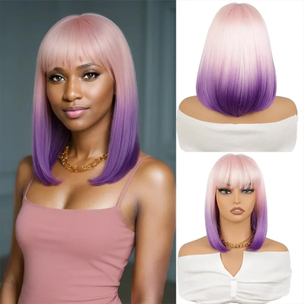 High-Quality Pink And Purple Ombre Bob Synthetic Short Straight Hair Suitable For Women'S Daily Party Natural Heat-Resistant Wig
High-Quality Pink And Purple Ombre Bob Synthetic Short Straight Hair Suitable For Women'S Daily Party Natural Heat-Resistant Wig