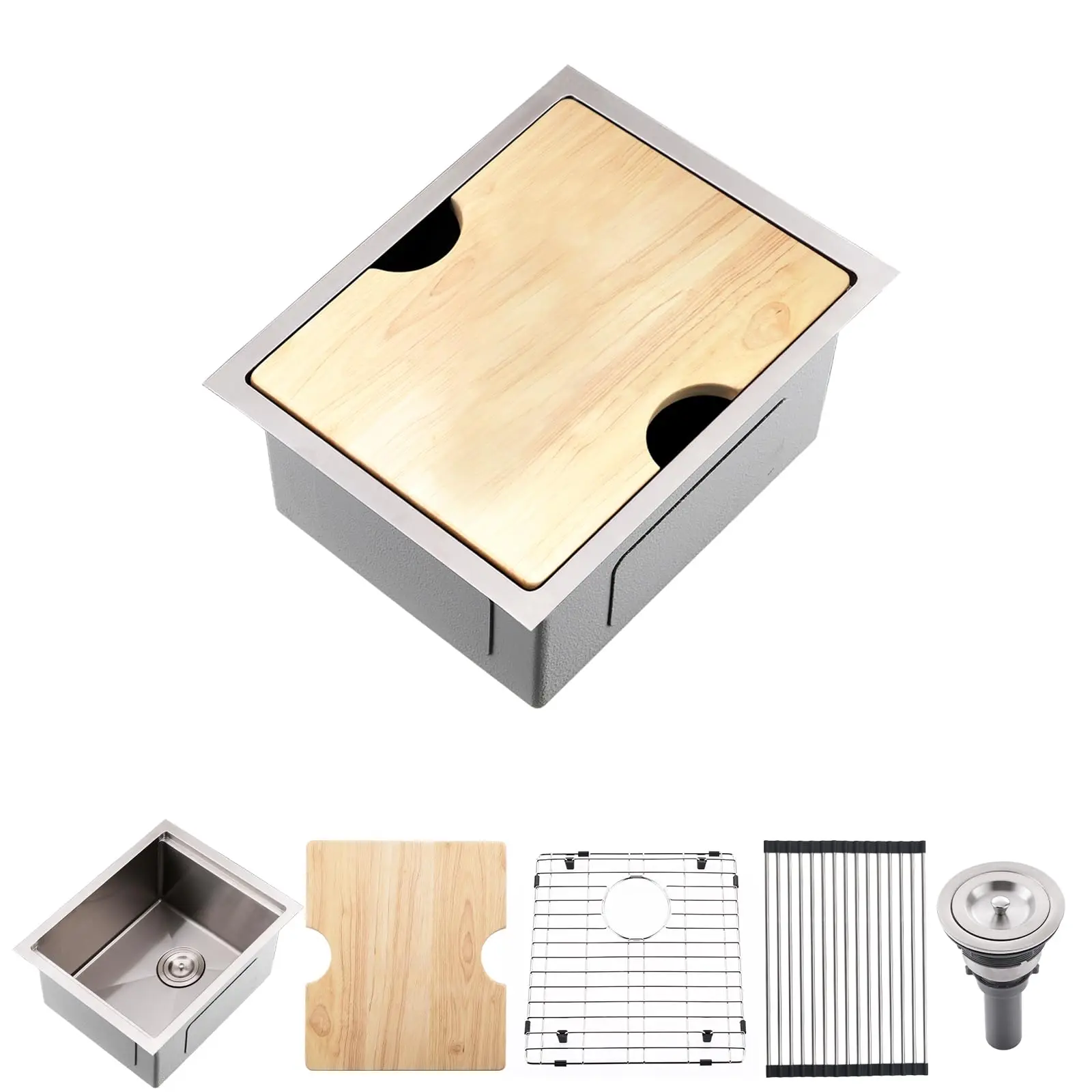 13 Inch Undermount Bar Sink 18 Gauge Stainless Steel Single Bowl With Cutting Board And Accessories
13 Inch Undermount Bar Sink 18 Gauge Stainless Steel Single Bowl With Cutting Board And Accessories
