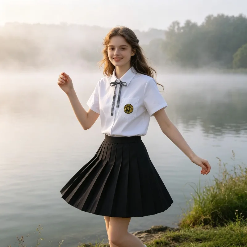 Classic Badge Uniform, White Shirt, College Style School Uniform, Class Uniform Set, Gray Pleated Skirt, Girls' Campus Outfit
Classic Badge Uniform, White Shirt, College Style School Uniform, Class Uniform Set, Gray Pleated Skirt, Girls' Campus Outfit