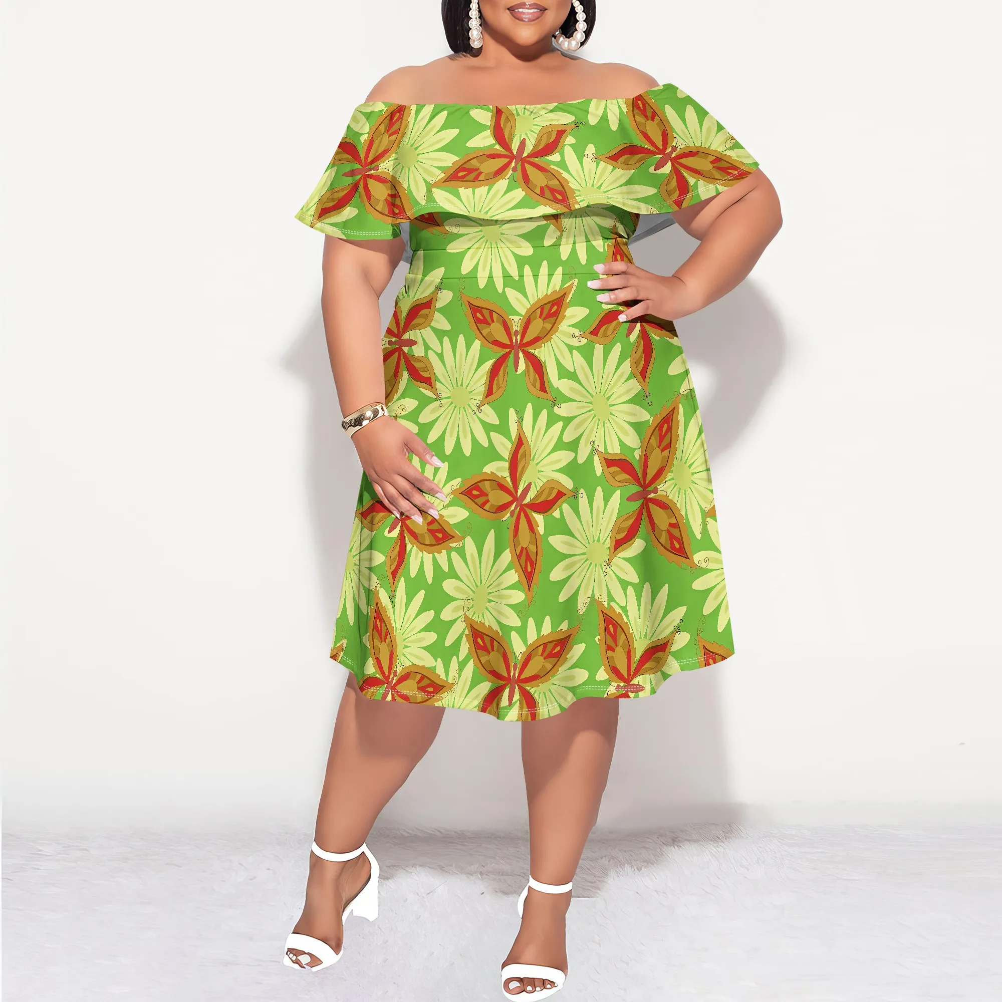 Plus Size Green Off Shoulder Floral Midi Dress Summer Casual Vacation Wear with Bright Flower Print
Plus Size Green Off Shoulder Floral Midi Dress Summer Casual Vacation Wear with Bright Flower Print
