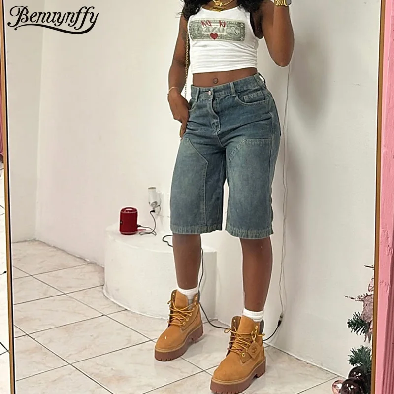 Benuynffy American Retro Half Denim Pants Women's Streetwear Casual High Waist Retro Loose Washed Straight Jeans Summer 2025
Benuynffy American Retro Half Denim Pants Women's Streetwear Casual High Waist Retro Loose Washed Straight Jeans Summer 2025
