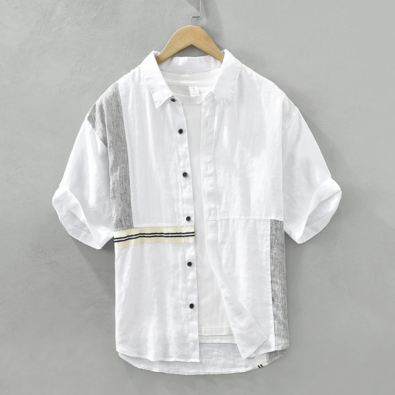 100% Linen Shirt for Men Summer New Short Sleeve Loose Tops Male Turn-down Collar Patchwork Shirt
100% Linen Shirt for Men Summer New Short Sleeve Loose Tops Male Turn-down Collar Patchwork Shirt