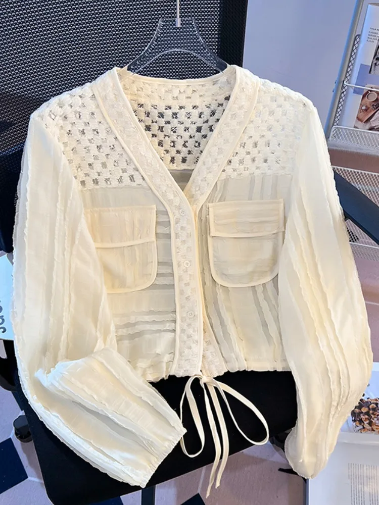 Women's V-Ne Hollow out Jaet Spring 2026 New Versatile Small Design Sense Dstring Top Loose Fit Lace Embroidery
Women's V-Ne Hollow out Jaet Spring 2026 New Versatile Small Design Sense Dstring Top Loose Fit Lace Embroidery