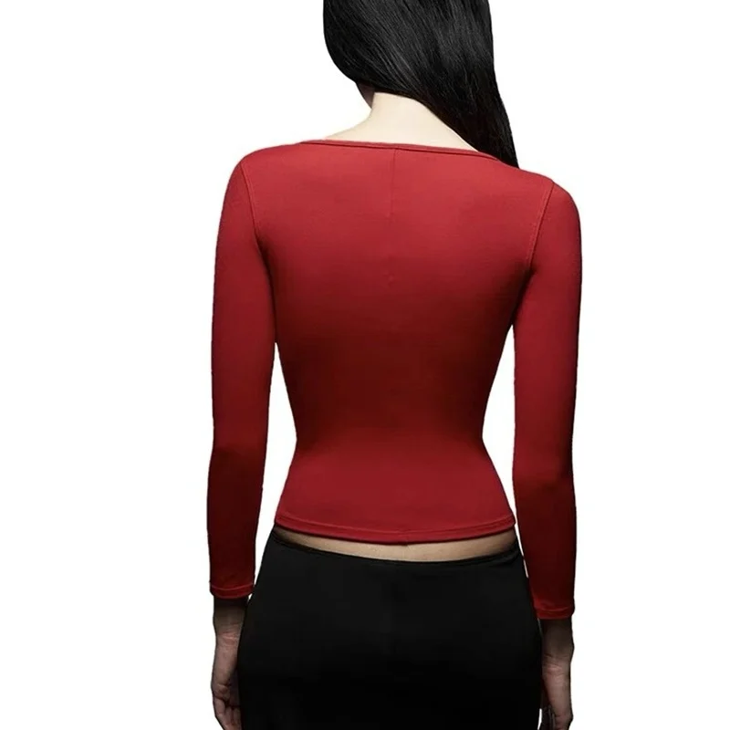 Slim Elastic Vintage Red Tops Woman Slash Neck Long Sleeve T Shirt Women T Shirts Short Top Fashion High Street Wear Streetwear
Slim Elastic Vintage Red Tops Woman Slash Neck Long Sleeve T Shirt Women T Shirts Short Top Fashion High Street Wear Streetwear