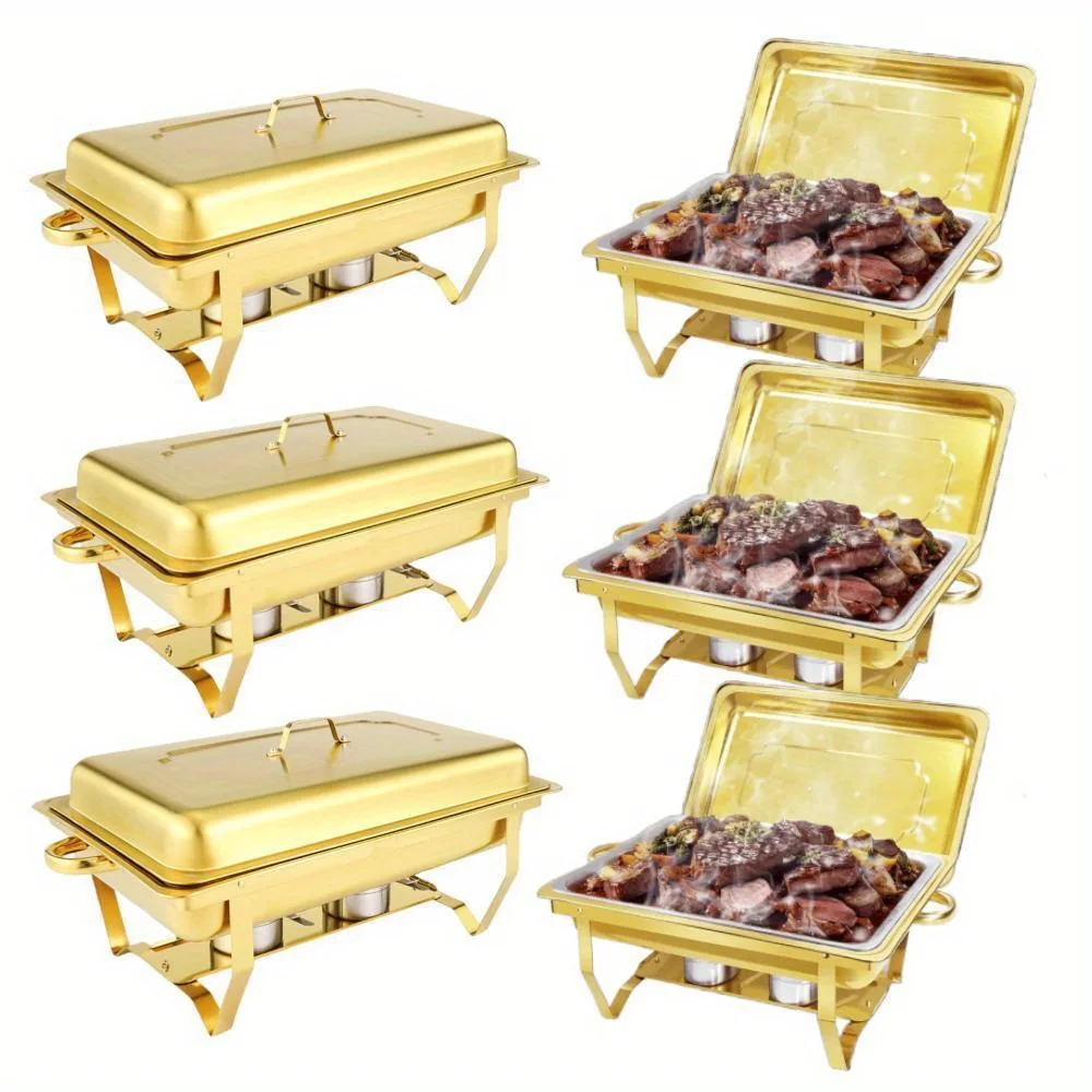 6pcs Buffet Baking Tray 8 Quart Golden Baking Tray Buffet Set Full Size, Premium Stainless Steel Baking Tray, Suitable for Parti
6pcs Buffet Baking Tray 8 Quart Golden Baking Tray Buffet Set Full Size, Premium Stainless Steel Baking Tray, Suitable for Parti