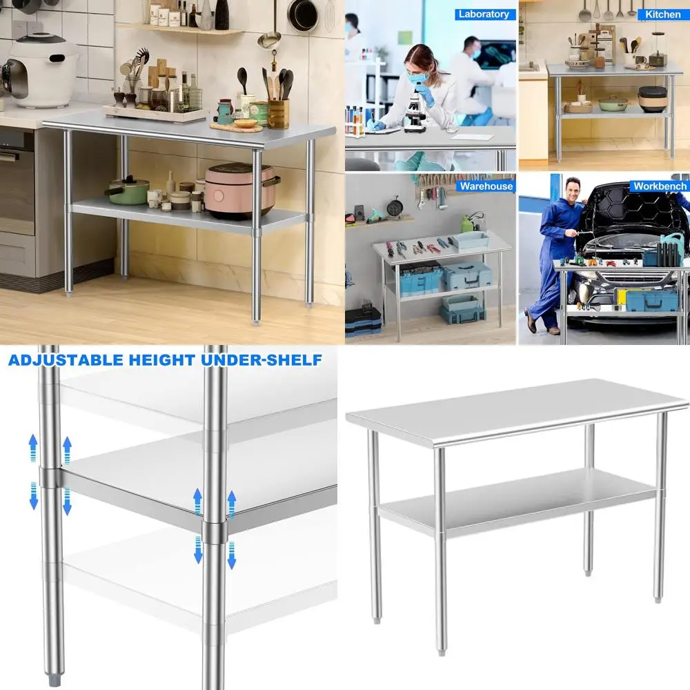 Commercial Grade Stainless Steel Prep Table, 24 x 48, NSF Certified, with Adjustable Shelf and Foot for Restaurant, Home, and Ho
Commercial Grade Stainless Steel Prep Table, 24 x 48, NSF Certified, with Adjustable Shelf and Foot for Restaurant, Home, and Ho