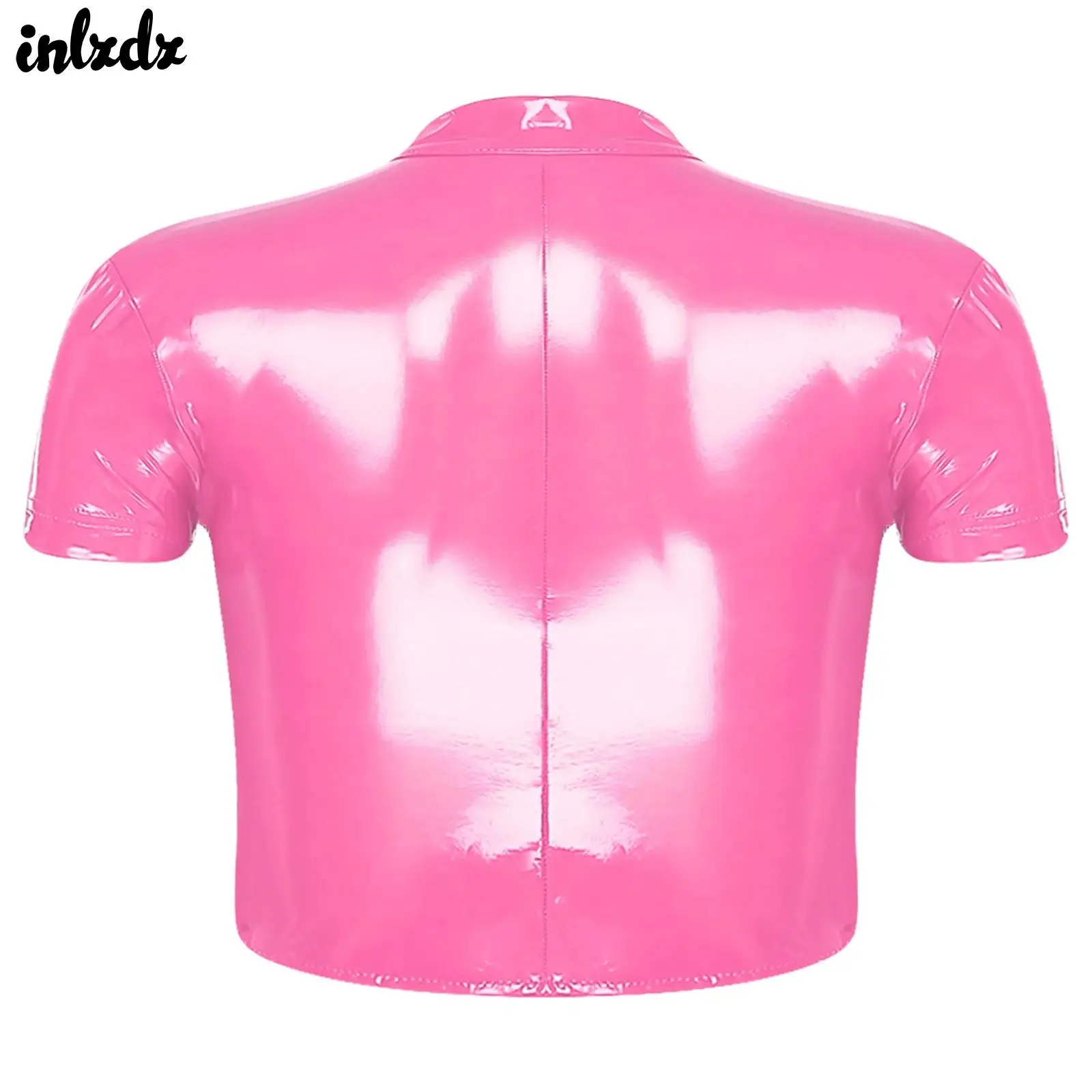 Womens Glossy Wet Look PU Leather Cropped Top Push-up Underwire Cutout Mock Neck Short Sleeve Front Zipper Crop Top Clubwear
Womens Glossy Wet Look PU Leather Cropped Top Push-up Underwire Cutout Mock Neck Short Sleeve Front Zipper Crop Top Clubwear