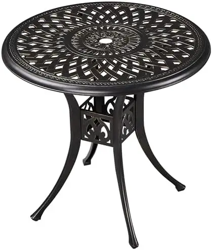 31in Cast Aluminum Patio Table with Umbrella Hole, Outdoor Round Anti-Rust Small Coffee Bistro Table with Umbrella
31in Cast Aluminum Patio Table with Umbrella Hole, Outdoor Round Anti-Rust Small Coffee Bistro Table with Umbrella
