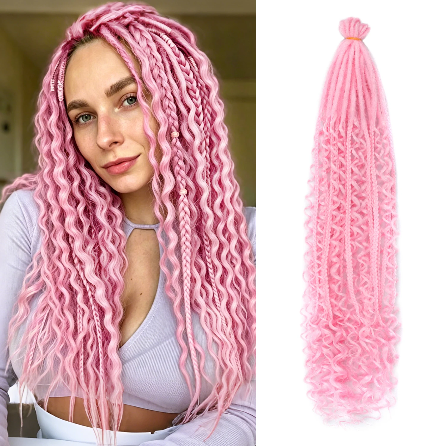 24 In Boho Braid Dreadlock Extension 10s Synthetic Curly Dreads Extension with Box Braid Handmade Dreads Hippie Style Dreadlocks
24 In Boho Braid Dreadlock Extension 10s Synthetic Curly Dreads Extension with Box Braid Handmade Dreads Hippie Style Dreadlocks